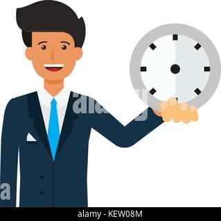 Geschäftsmann mit Uhr in der Hand cartoon Flachbild Vector Illustration Konzept auf isolierten weißen Hintergrund Stock Vektor