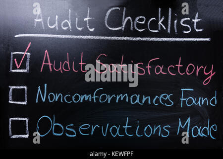 Close-up Audit Checkliste auf schwarzen Tafel Stockfoto