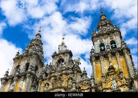 Fassade do Obradoiro des Barock römisch-katholische Kathedrale, Catedral de Santiago de Compostela, Galicien, Spanien Stockfoto