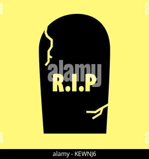 Illustration des gruseligen Friedhof-Grabsteins mit Rip geschrieben auf gelbem Hintergrund, halloween-Konzept Stockfoto