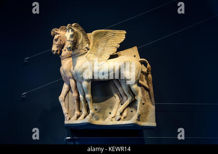 Etruskische Geflügelte Pferde Archäologisches Nationalmuseum von Tarquinia, Viterbo, Latium, Italien. Stockfoto