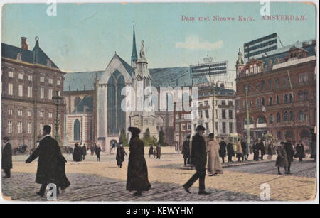 Dam met Nieuwe Kerk, geanimeerd anno 1914 Stockfoto
