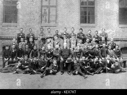 Klasse Foto, Schule, Tableau, Mann, Hut, Yard, Lehrer Fortepan 4729 Stockfoto