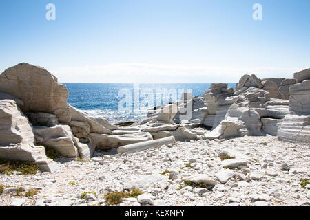 Die alten Steinbruch auf dem Vorgebirge von Aliki, Thassos, Griechenland, griechische Insel, September, Stockfoto