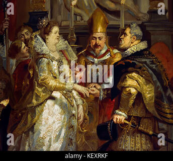 Die Hochzeit von Proxy von Marie de Medici zu König Heinrich IV. Die Marie de Medici Zyklus 1622-1624 von Peter Paul Rubens im Auftrag von Königin Marie de Medici, der Witwe von König Heinrich IV. von Frankreich, für die Luxemburg Palace in Paris, Stockfoto