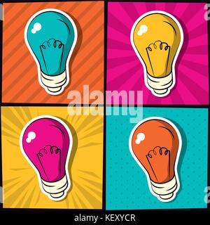 Bulb pop art icon set Stock Vektor