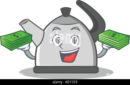 Mit Geld wasserkocher Charakter Cartoon Stil Stock Vektor