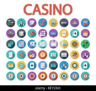 Casino Symbole gesetzt. Flache Vektor verwandte Symbol mit langen Schatten für Web und mobile Anwendungen. Es kann als-Logo, Piktogramm, Icon, infographi verwendet werden. Stock Vektor