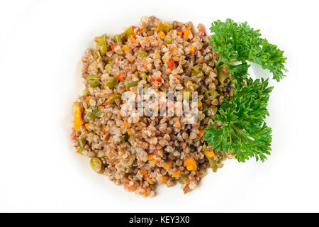 Buchweizen Brei mit Dill Stockfoto