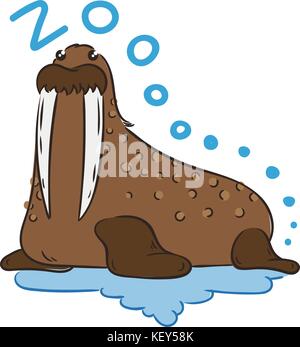 Illustration of doodle cute walrus, hand drawn graphic. Vector cartoon Stock Vektor