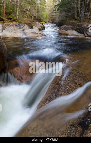 Cascade entlang der pemigewasset River in der Nähe der Wildwasserbahn Besucherzentrum in Franconia Notch State Park von Lincoln, New Hampshire in den Frühlingsmonaten. Stockfoto