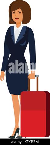 Geschäftsfrau in Geschäftsreise mit Koffer cartoon Flachbild Vector Illustration Konzept auf isolierten weißen Hintergrund Stock Vektor