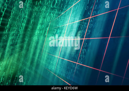 Binären code Hintergrund mit mehreren Linien des Rasters. 3D-Darstellung Stockfoto