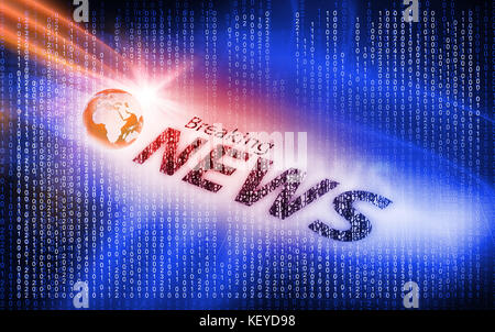 Grafische digitale breaking news Hintergrund mit Globus und Nachrichten Text. Stockfoto