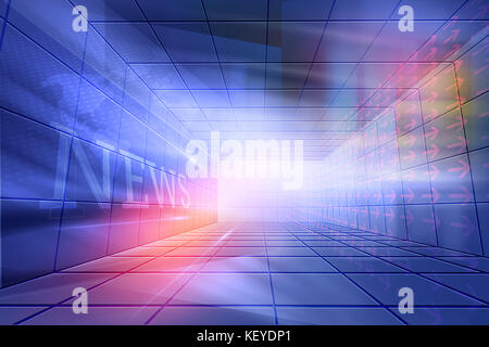 Futuristisch, moderne, Hochtechnisierte geschlossenen News studio Hintergrund, Nachrichten Text in Sicht Stockfoto