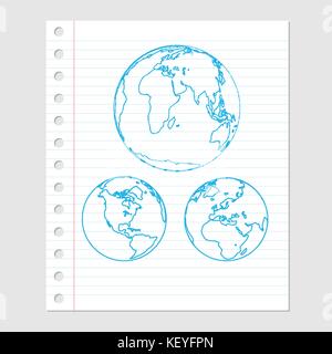 Abbildung: Kugeln auf Blatt Papier Hintergrund mit Linien, Marge und Bohrungen - Vector Illustration Stock Vektor