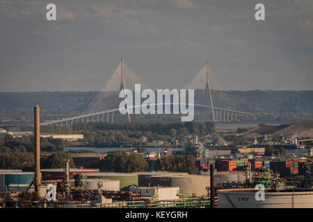 Pont de Normandie Suspension Bridge auf der ouskirts von Le Havre, Frankreich. Stockfoto