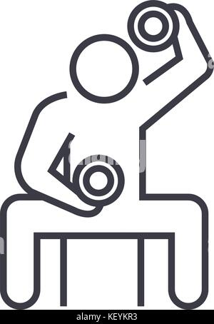 Bodybuilder holding Kurzhantelstange lineare Symbol, Zeichen, Symbol, Vektor auf isolierten Hintergrund Stock Vektor