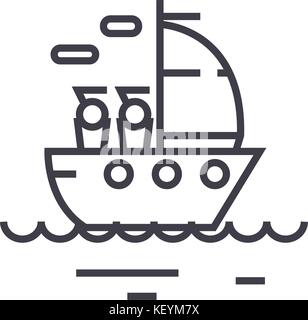 Yacht segeln lineare Symbol, Zeichen, Symbol, Vektor auf isolierten Hintergrund Stock Vektor