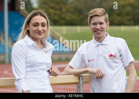 Niamh Emerson und Tom Bosworth während der England Athletics Kader Ankündigung für die Commonwealth Games, im Alexander Stadium, Birmingham. Stockfoto