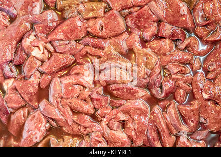 Close-up Stücke rohes Schweinefleisch Leber. Stockfoto
