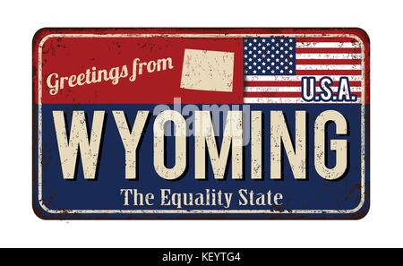 Grüße aus Wyoming vintage rostiges Metall Zeichen auf weißem Hintergrund, Vector Illustration Stock Vektor