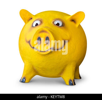 Abbildung eines lustigen gelben Schwein, die von mir in Weiß zurück getan mit Schatten Stockfoto