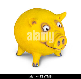 Abbildung eines lustigen gelben Schwein, die von mir in Weiß zurück getan mit Schatten Stockfoto