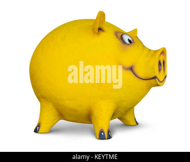 Abbildung eines lustigen gelben Schwein, die von mir in Weiß zurück getan mit Schatten Stockfoto