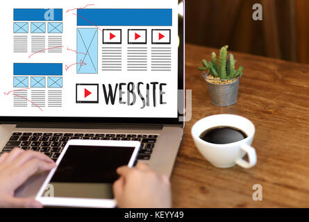 Web design layout Zeichnung Software Media www und grafische Gestaltung der Website Development Project Stockfoto