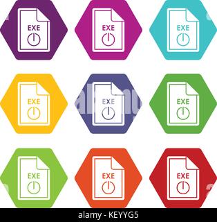 Datei exe Icon Set Farbe hexaeder Stock Vektor