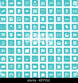 100 Dokument Icons Set grunge Blau Stock Vektor