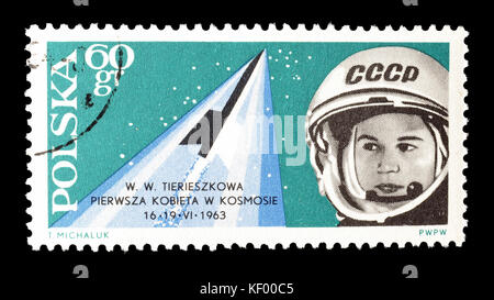 Storniert Briefmarke von Polen gedruckt, das zeigt Valentina Terehkova. Stockfoto