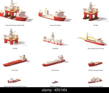 Vektor Low Poly Offshore Oil Exploration Schiffe Stock Vektor