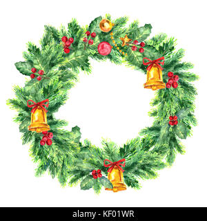 Traditionelle Weihnachten Kranz auf weißem Hintergrund. festliche Dekoration. Stockfoto