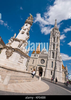 Vertikale Ansicht von Matthias Kirche in Budapest. Stockfoto