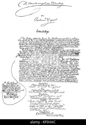 Wagners 'Die Meistersinger von Nürnberg' Die Meistersinger von Nürnberg" - erster Entwurf der Öffnung Seite in seiner eigenen Hand geschrieben. Richard Wagner deutsche Komponist & Autor, 22. Mai 1813 - vom 13. Februar 1883. Stockfoto