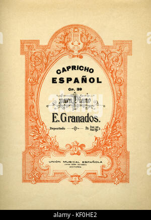 Enrique Granados Op. 39 'Capricho Espanol para Piano'. Ergebnis Abdeckung, veröffentlicht von Union musikalische Espanola. EG, der spanische Komponist, 27. Juli 1867 - 24. März 1916. Stockfoto