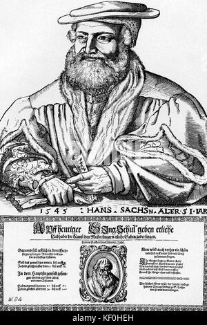 Hans Sachs 51 und eine Werbung für Gesang Klassen im Alter. HS deutscher Meistersinger, Dichter, Dramatiker und Schuhmacher 5 November 1494 - 19. Januar 1576. Stockfoto