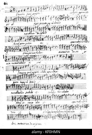 Musik in Palestrina von Hand geschrieben. Giovanni Pierluigi da Palestrina Italienischer Komponist vom 3. Februar 1525 - vom 2. Februar 1594. Stockfoto