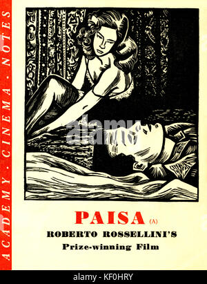 Programm für Film "PAISA" von Roberto Rossellini, 1946. RR italienische Regisseur 8 Mai 1906 - 3. Juni 1977. Stockfoto