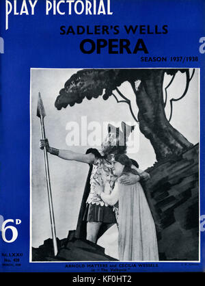 "Die Walküre" (Die Walküre) von Wagner, mit Arnold Fragen und Cecilia Wessels in Sadler's Wells, London, 1937. AM, 11. April 1904 - 21. September 1990. CW, 7. August 1895 - 14. Dezember 1970. Cover von 'Bildlichen' Spielen. Stockfoto