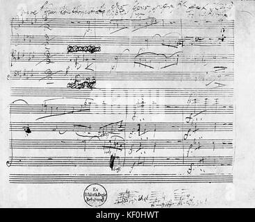Ludwig van Beethovens Streichquartett in F-Dur, Opus 135. Handschriftliche Partitur/ursprünglichen Manuskript. Deutsche Komponist, 17. Dezember 1770 - vom 26. März 1827. Stockfoto