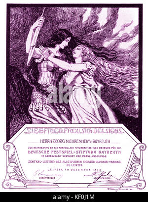 Richard Wagners "Der Ring des Nibelungen" (Der Ring des Nibelungen). Die "siegfriedkarte freut sich über seinen Sieg. Abbildung von Franz Staffen. RW: deutsche Komponist & Autor, 22. Mai 1813 - vom 13. Februar 1883. Getönte Ausführung. Stockfoto