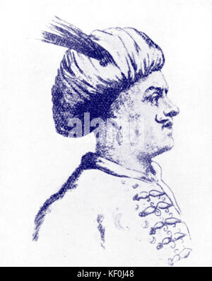 Jean-Baptiste Lully "MUFTI" in molliere's Play "Le Bourgeois gentilhomme", 1670. J-BL Französisch Italienisch Komponist 28. November 1632 - vom 22. März 1687; Moliere né Jean-Baptiste Poquelin französischer Dramatiker vom 15. Januar 1622 bis 17. Februar 1673. Getönte Ausführung. Stockfoto