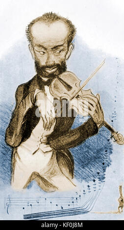 Henry Vieuxtemps - Karikatur des Belgischen Violinisten und Komponisten, 17. Februar 1820 - vom 6. Juni 1881. Stockfoto