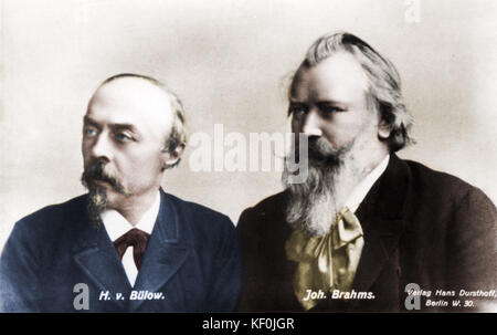 Johannes Brahms und Hans von Bülow. Brahms: Deutscher Komponist. Bülow: deutsche Pianist und Dirigent, 1830-1894 1833-1897. Eingefärbte Version. Stockfoto