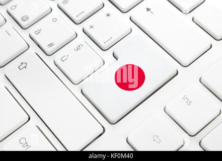 Japanische Sprache oder Japan web Konzept. Nationalflagge eingeben Schaltfläche oder Taste auf weiße Tastatur Stockfoto
