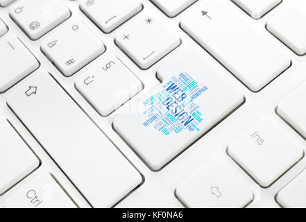 Web Design Business Concept Word Cloud in Eingabetaste oder Taste auf der weißen Tastatur Stockfoto