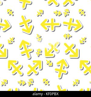 Gelbe schütze Astronomie Symbol Symbol Muster auf weißem Hintergrund Stock Vektor
